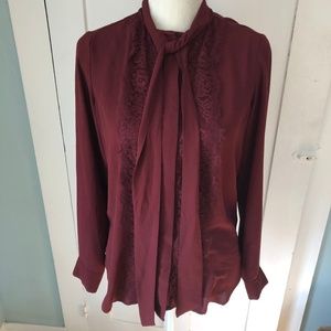Mossimo Dark Red Lace Tie Blouse